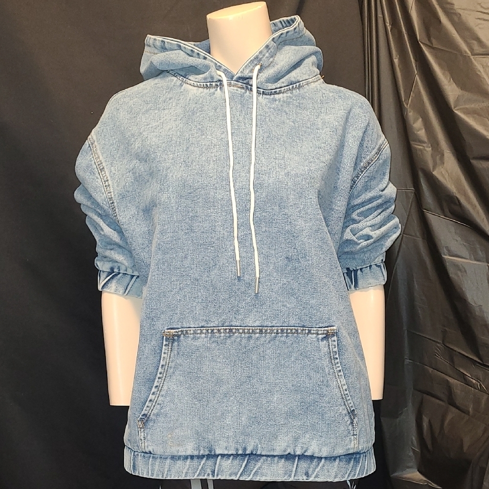 Manfinity Men's Size Medium Spring/Casual Hooded Light Denim Kangaroo Hoodie